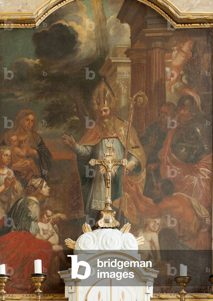 Parish church (Sint-Machutuskerk Wannegem). Interior. South aisle. The altar. Painting.