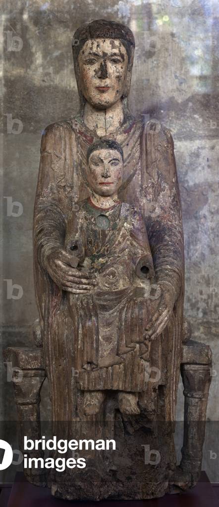 Statue Madonna with Child. Polychrome wood. Romanesque.