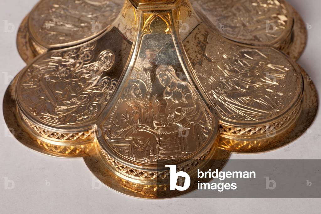 Chalice. Goldsmithing, jewellery, 19th century copy of 16th century original. Detail bottom.
