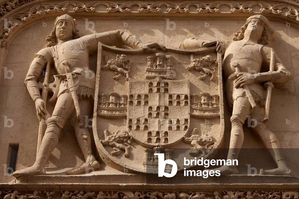 Cathedral. Exterior. East. The cloister wall. Detail. Esccutheon with two knights.