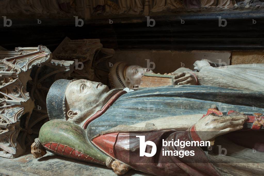 Cathedral. Interior. The chapel (Capilla de Nuestra Señora de la Esperanza). Janin l'Home. Sepulchre of Mosén Francés Vilaespesa died 1421, his wife Doña Isabel de Ujué 1418). Janin l'Home, Lome of Tournai. Detail. The polychrome tomb effigies. Busts. 15th century.