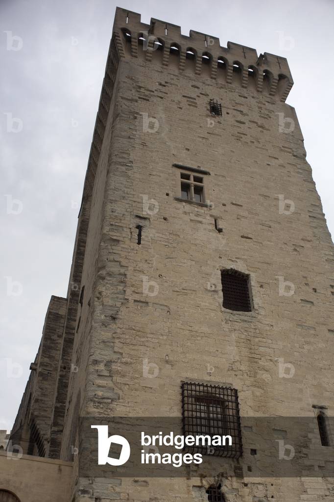 The popes' palace (Palais des Papes). Exterior. The tower Tour de la Campane. Gothic. 14th century.