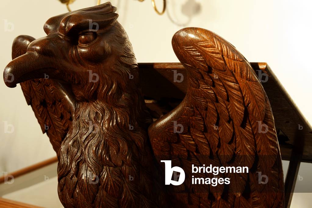 Protestant Church Korsele. 1872. Interior. Reading desk with eagle. Detail.