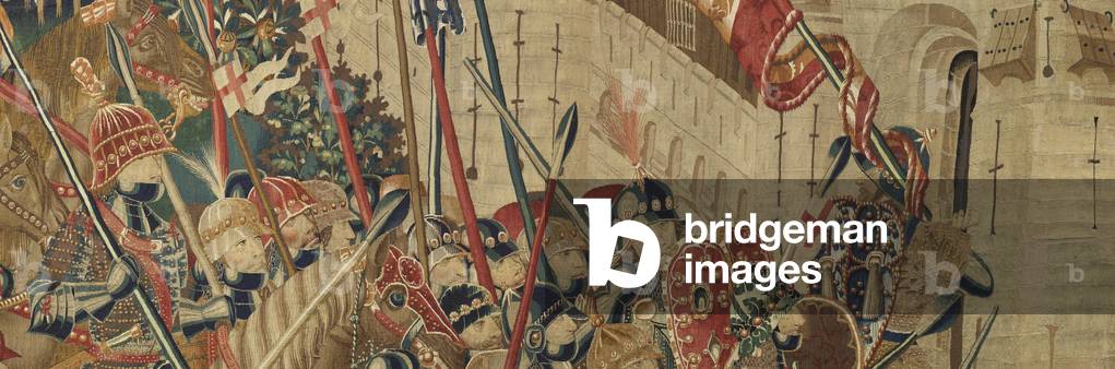 Tapestry showing the Conquests of king Alfonso V of Portugal (Conquistas de Alfonso V de Portugal), Tournai. Detail. (Wool and silk)