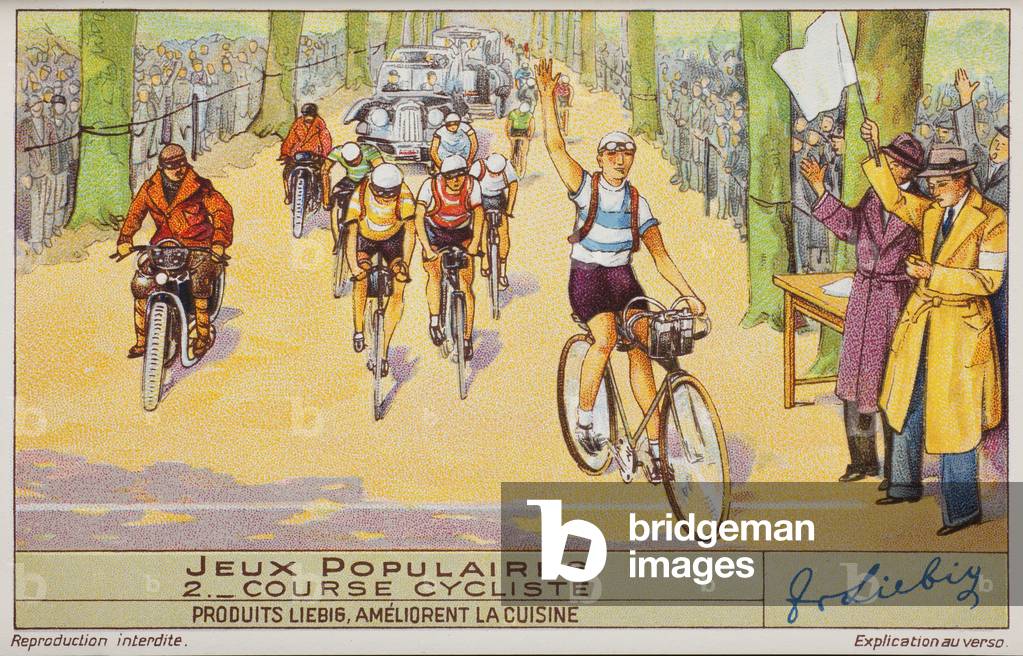 Liebig Chromos. Trade card. Series 1399, Popular games, no 2, cyclism.