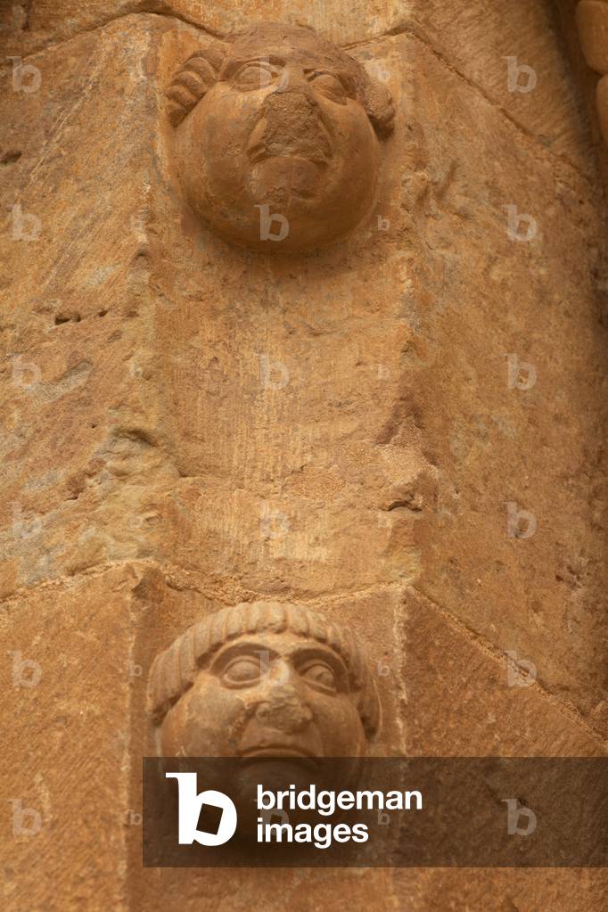 Church Església de Santa Maria de Covet. Exterior. West façade. The portal. Detail. Romanesque. 12th century.