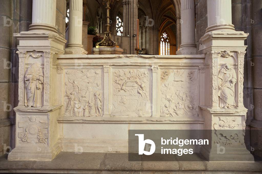 Funeral monument of bishop Jean de Lanzac. 16th century. White stone. Bas-reliefs.