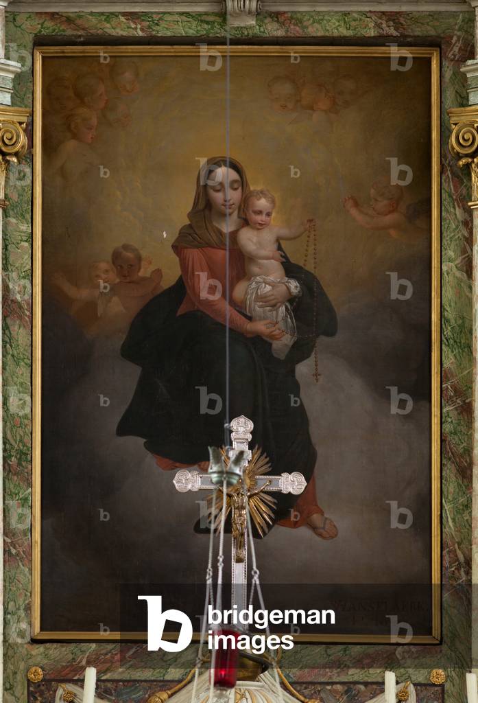 Parish church (Sint-Machutuskerk Wannegem). Interior. The high altar. Painting. Signed Van Lanselaere 1844.