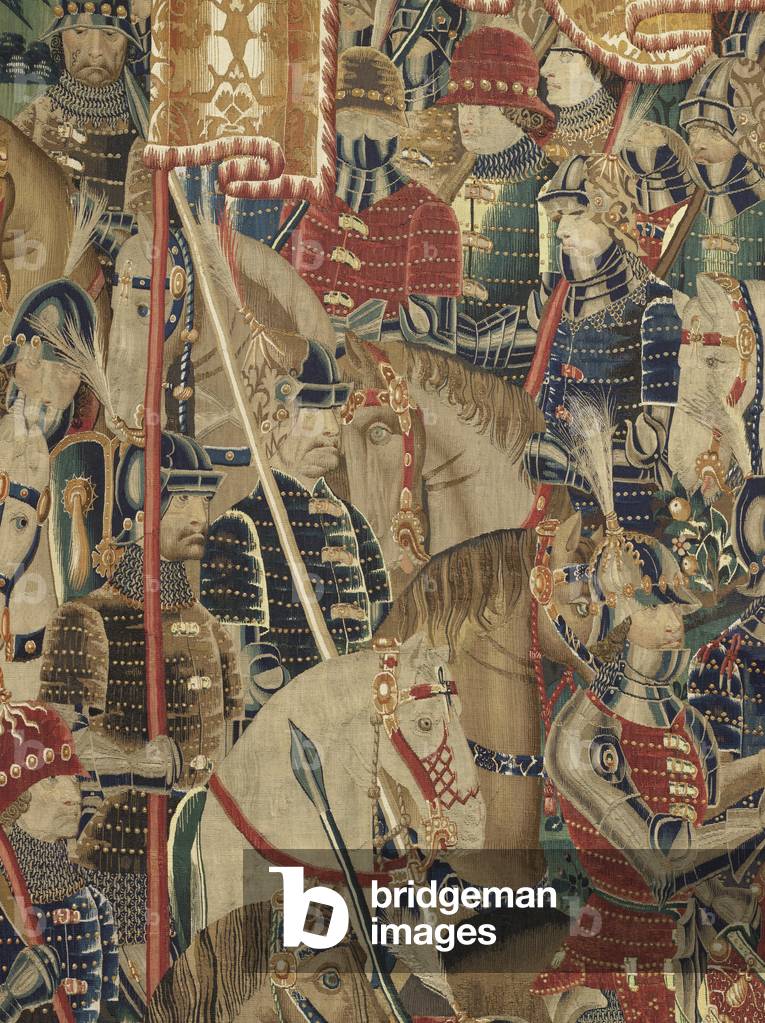 Tapestry showing the Conquests of king Alfonso V of Portugal (Conquistas de Alfonso V de Portugal), Tournai. Detail. (Wool and silk)