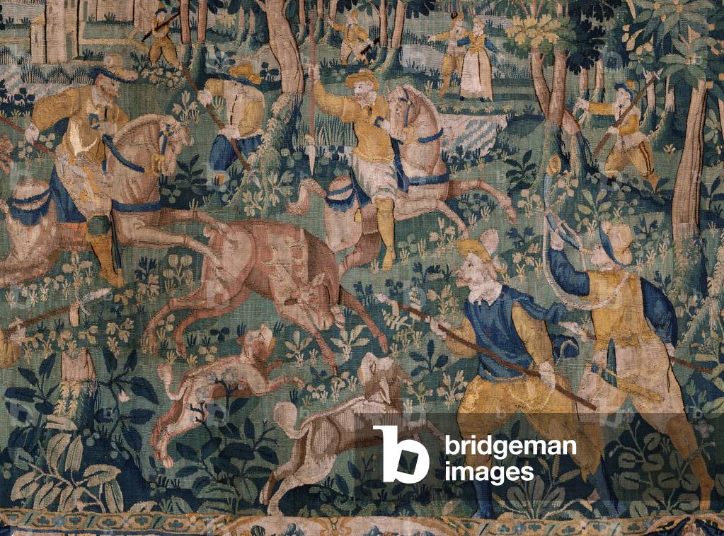 Flemish tapestrey. Deer hunting (Jacht op een hert). Atelier of Oudenaarde. 295x331cm. Inv (82941)-1 / PRIVE. 17th century.