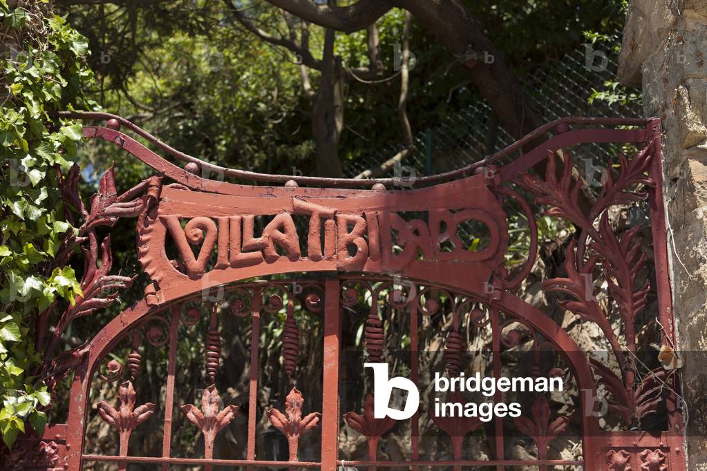 City site mount Tibidabo. A house (Villa Tobidabo). Entrance fence. Modernism.