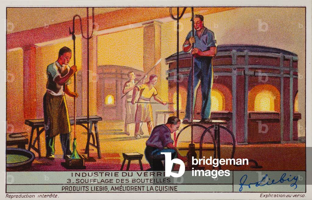 Liebig Chromos. Trade card.Series 1368, The glass industry II, no 3. 1937. Private collection. 7,1 x 11cm.