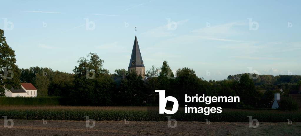 Nokere. Landscape with the village and the church.