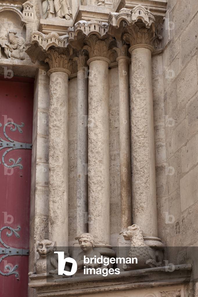 Cathedral (Cathédrale Saint-Etienne). Exterior. West left portal. Detail. The right doorjamb. End 12th century.