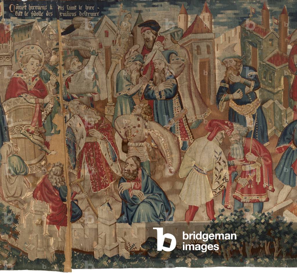 History of Saint Piat and Saint Eleuthère, Scene 4: Hirineus is destroying the idol of the Tournai people