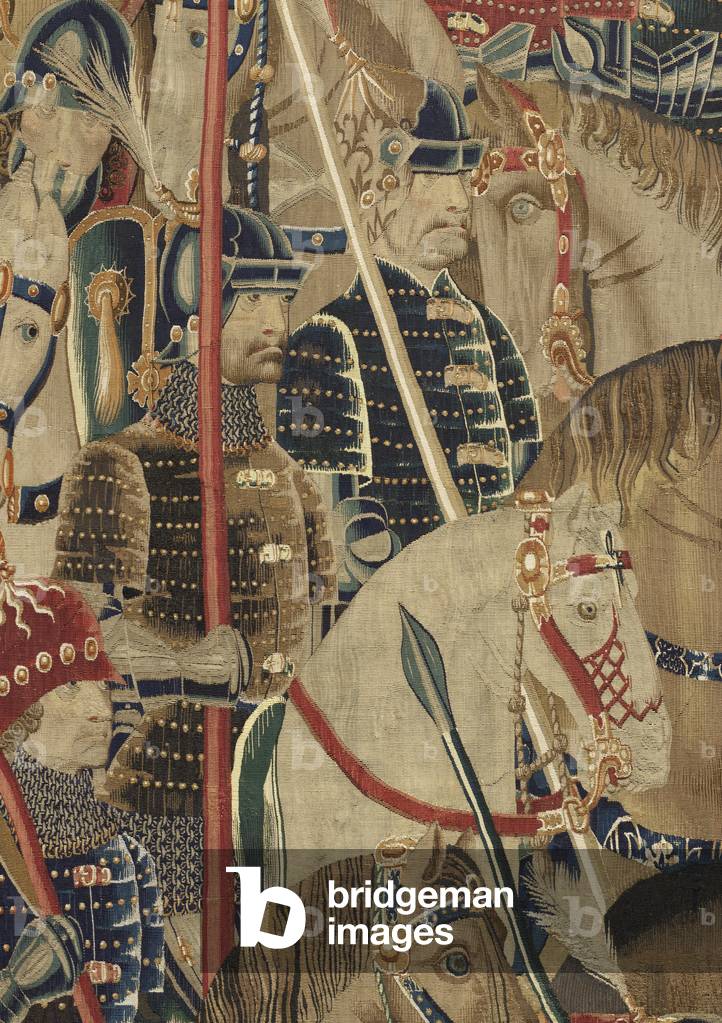 Tapestry showing the Conquests of king Alfonso V of Portugal (Conquistas de Alfonso V de Portugal), Tournai. Detail. (Wool and silk)