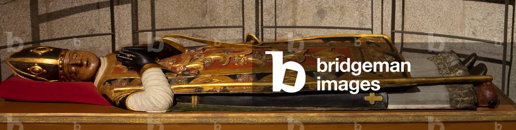 Cathedral. Interior. Altarpiece (Sant Ermengol). Detail. The tomb effigy.
