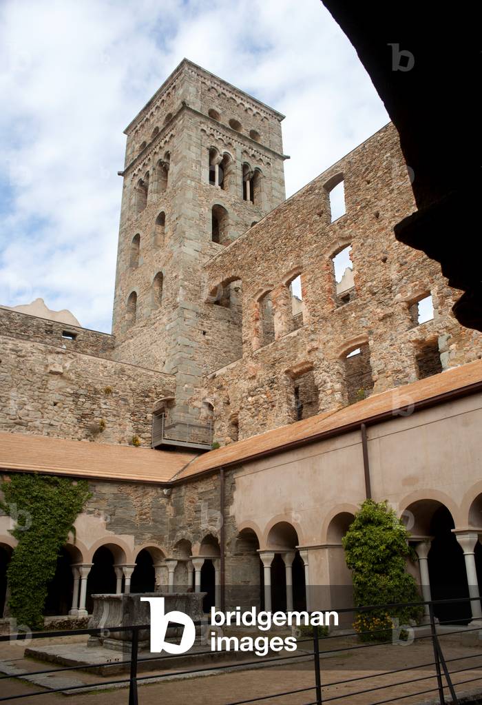Monastery (Monestir de Sant Pere de Rodes). The cloister. The church tower.