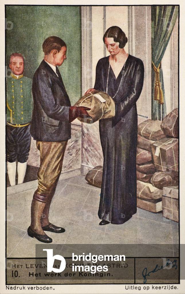 Liebig Chromos. Trade card. Series 1346B, The life of Queen Astrid of Belgium, no 4. 1936.