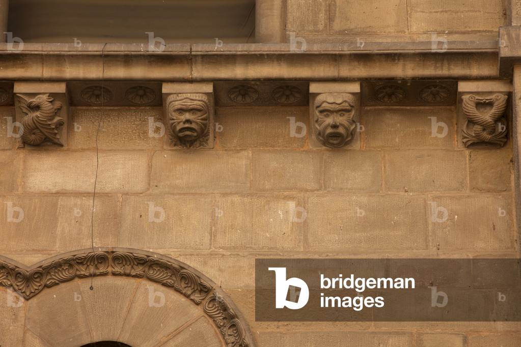 Town hall La Paeria. Façade. Exterior. Detail. The frise. Romanesque-Gothic.