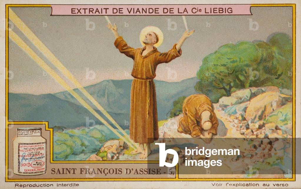 Liebig Chromos. Trade card. Series1183, the life of Saint Francis of Assisi, no 5. 1926. Private collection. 7,1 x 11cm.