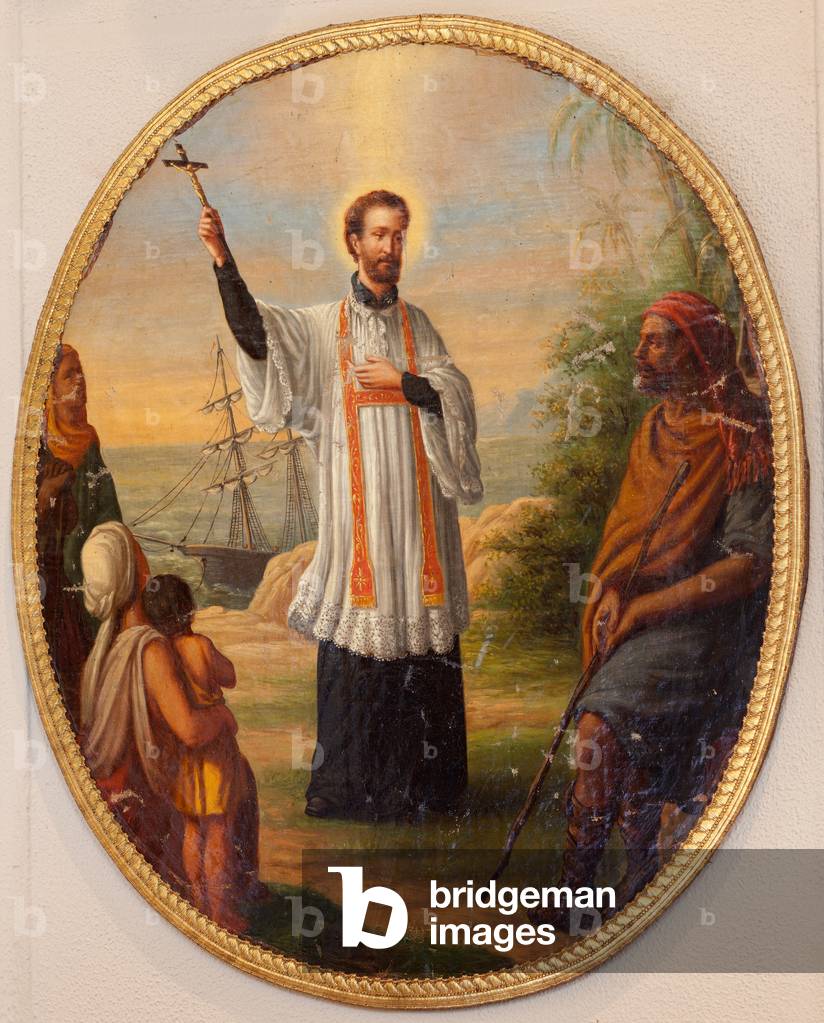 Parish church (Parochiale kerk Sint-Dionysius van Lede). Interior. Painting as an oval medaillon. A saint as a missionary.