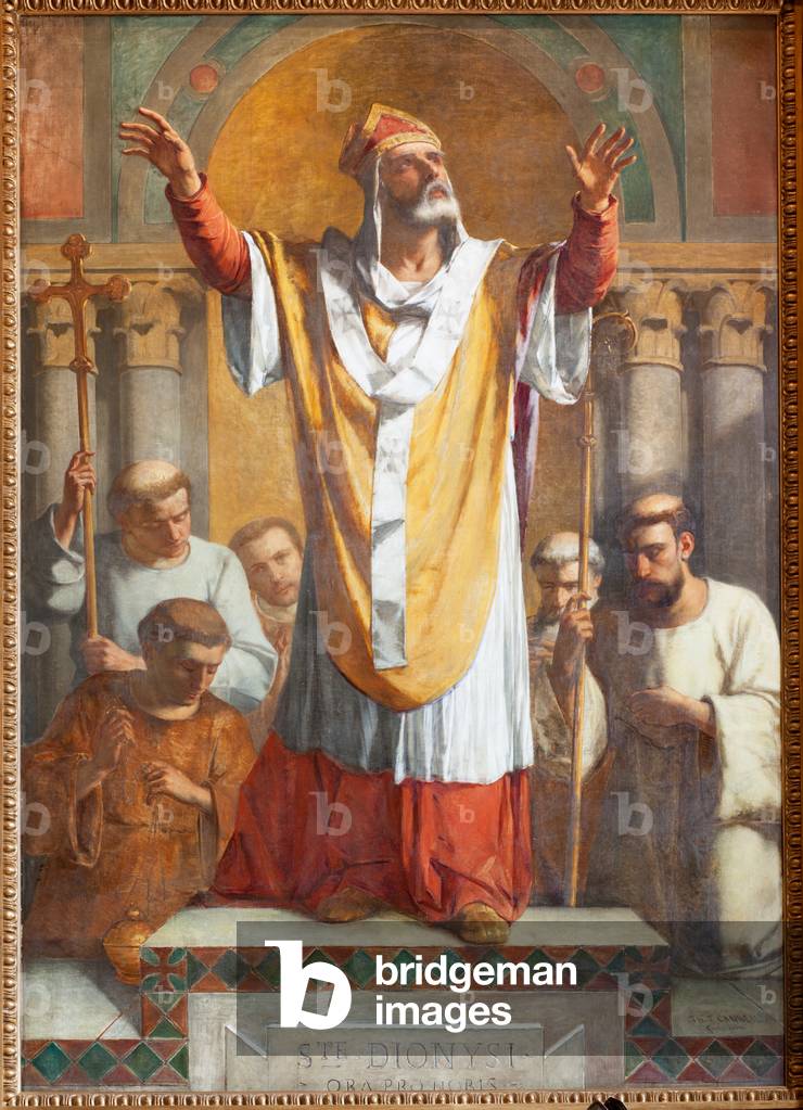 Parish church (Parochiale kerk Sint-Dionysius van Lede). Interior. South aisle. The altar. Painting. Saint Denis. Signed and datet 1854 ThEodore-Joseph Canneel.