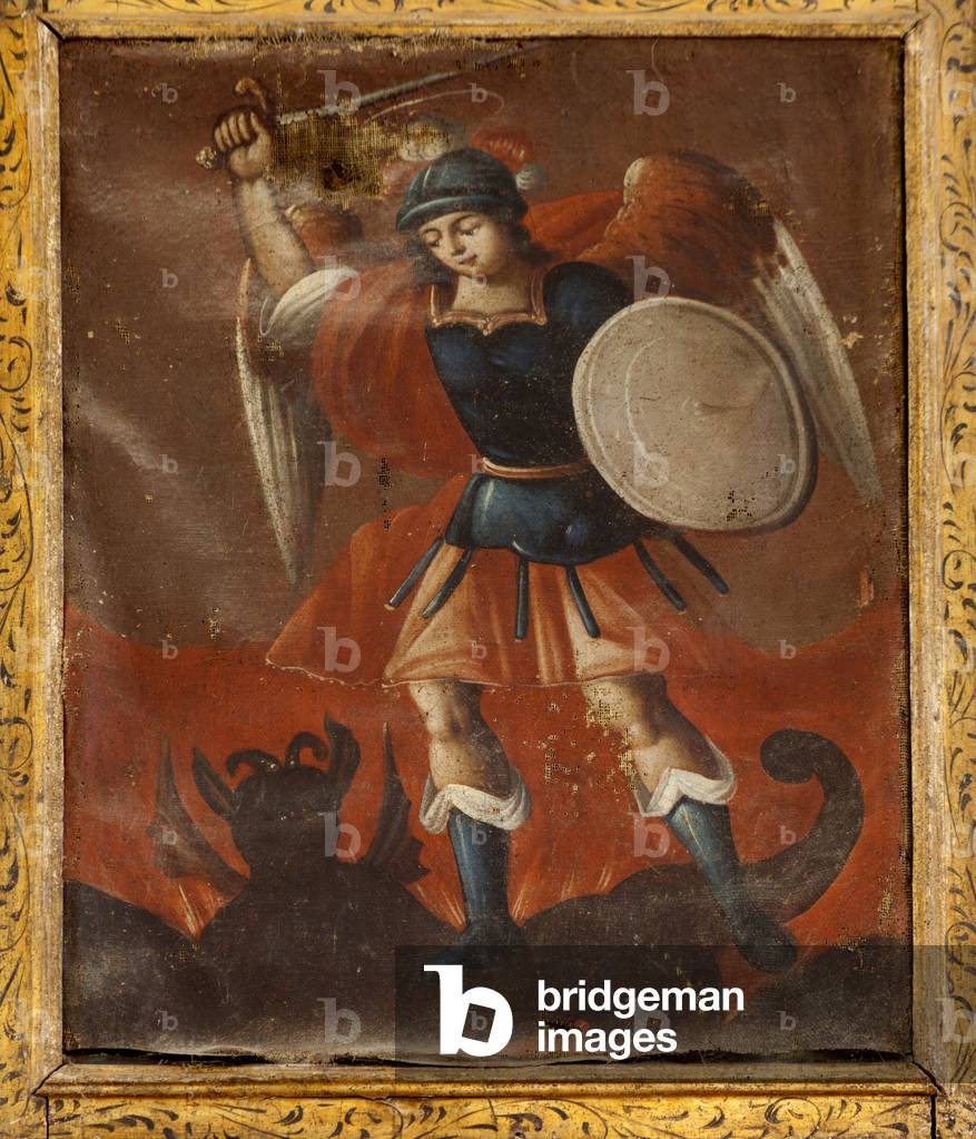 Collegiate church (Colegiata de San Millán de la Cogolla). Interior. Painting. Saint Michael. Oil on canvas.