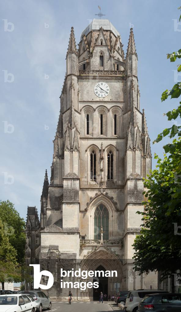 Basilica (Basilique Saint-Eutrope de Saintes). Exterior. West façade and tower.