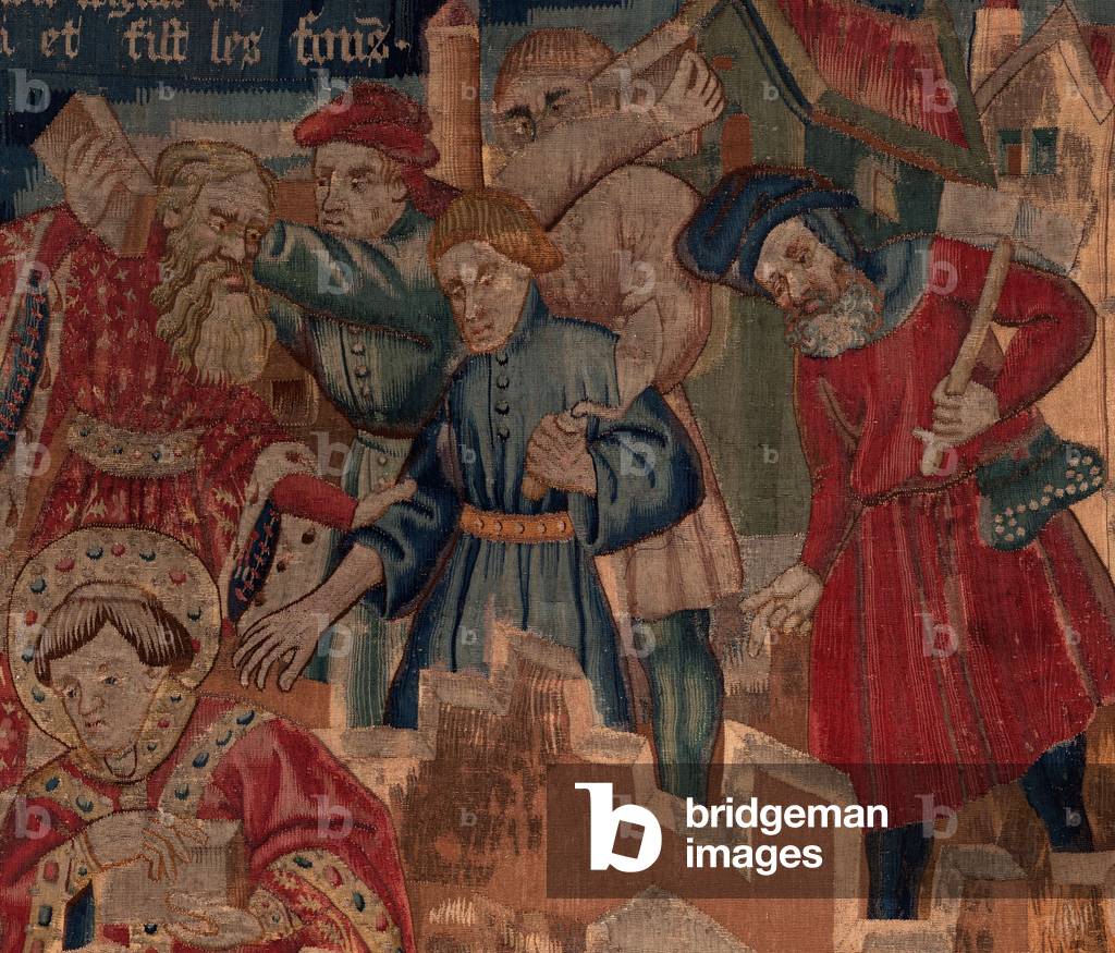 History of Saint Piat and Saint Eleuthère, Scene 5 Detail. Upperpart right. Bricklayers.