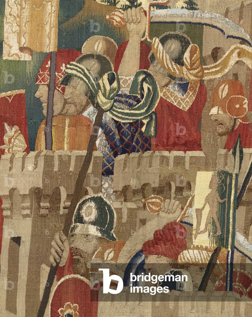 Tapestry showing the Conquests of king Alfonso V of Portugal (Conquistas de Alfonso V de Portugal), Tournai. Detail. (Wool and silk)