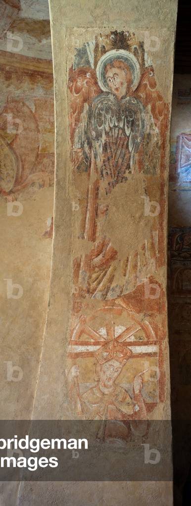 Church (Église Saint-Martin). Interior. The apse. Wall paintings (fresco). Detail. An angel. 12th century.