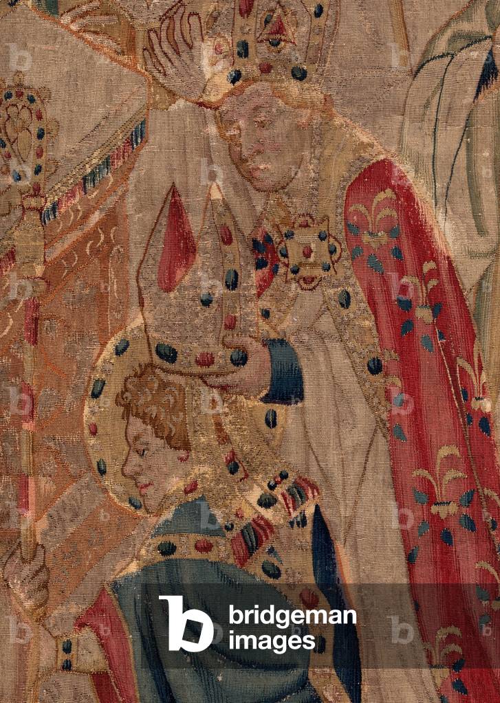 History of Saint Piat and Saint Eleuthère, Scene 10: Saint Eleuthère is sacred as bishop (D'evesques, a ce ordenés fu li benois sains consacrés. Detail.