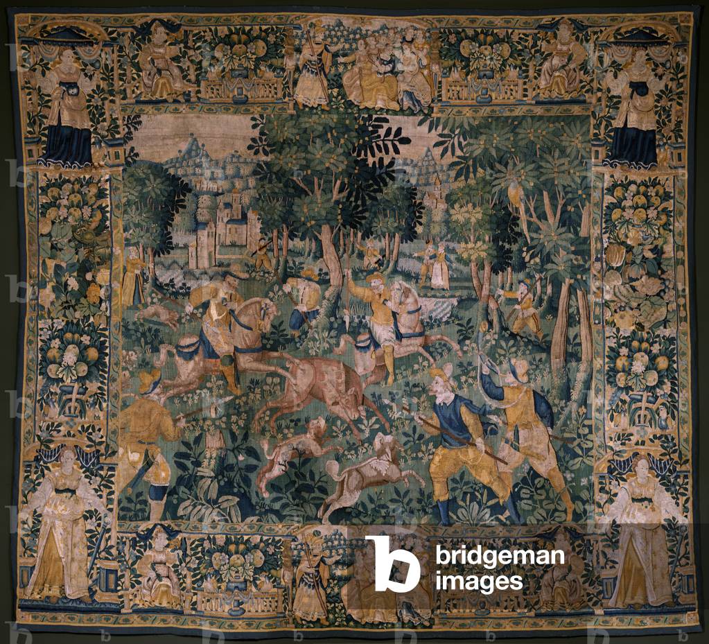 Flemish tapestrey. Deer hunting (Jacht op een hert). Atelier of Oudenaarde. 295x331cm. Inv (82941)-1 / PRIVE. 17th century.