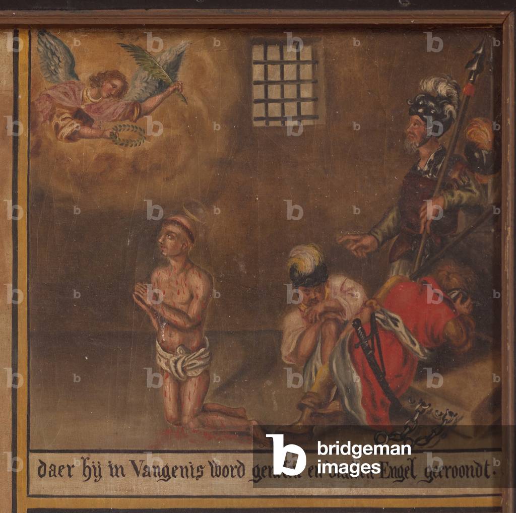 Maarke. Chapel (Sint-Vincentiuskapel). interior. Painting. The martyr of Saint Vincent. 19th century. Detail.