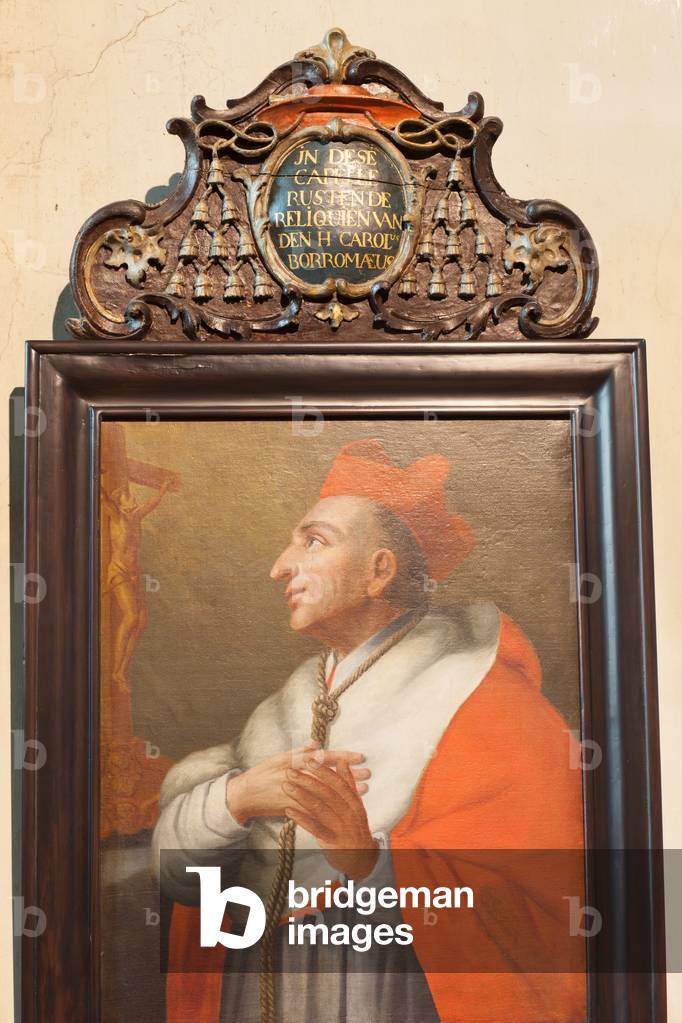 Collegiate church (Sint-Hermeskerk). Interior. North aisle. Chapel Carolus Borromeus. Painting. Anonymous. Portrait of Carolus Borromeus.