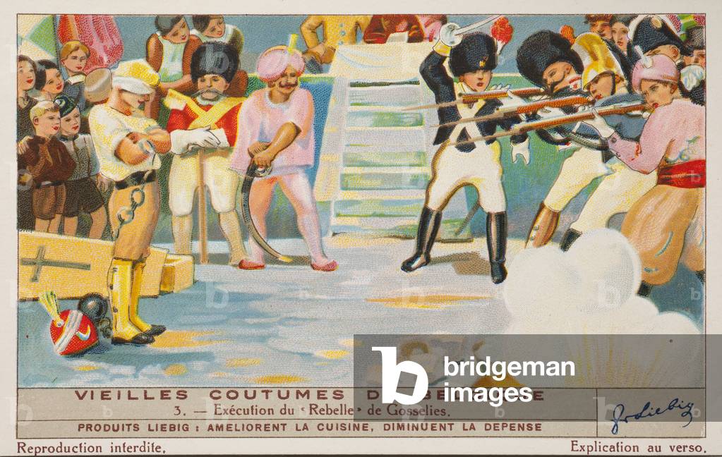 Liebig Chromos. Trade card. Series 1366, Ancient Belgian Customs. 1937 (lithograph)