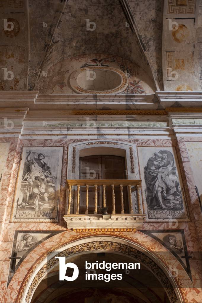 Madrona, parish of Saint Peter (parròquia de Sant Pere). The church (Església Sant Pere). Interior. The nave. South wall. Wall paintings. Baroque.