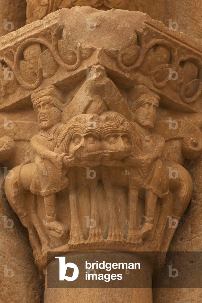 Church Església de Santa Maria de Covet. Exterior. West façade. The portal. Detail. Romanesque. 12th century.