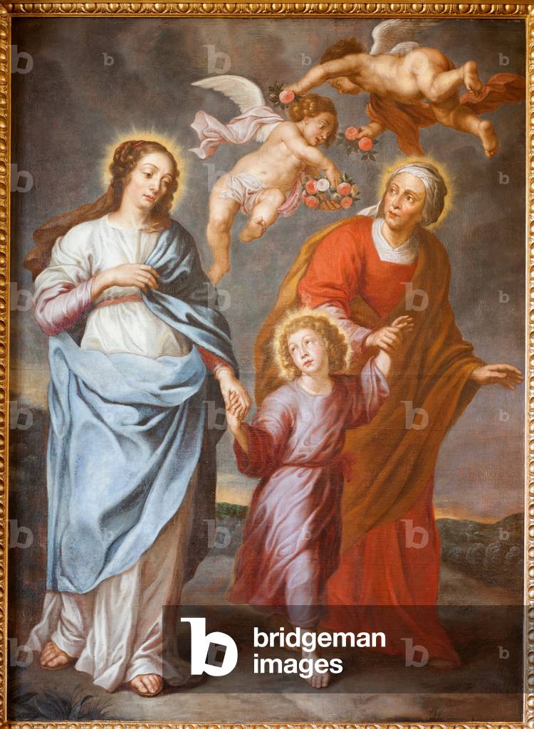 Parish church (Parochiale kerk Sint-Dionysius van Lede). Interior. North aisle. The altar. Painting. The Holy Familiy.