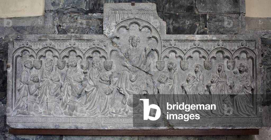Bas-Relief. Stone. Devotion monument of Cottrel family (Monument votif des Cottrel). Origin of the brotherhood (Frères Mineurs de Tournai). Ca 1490.
