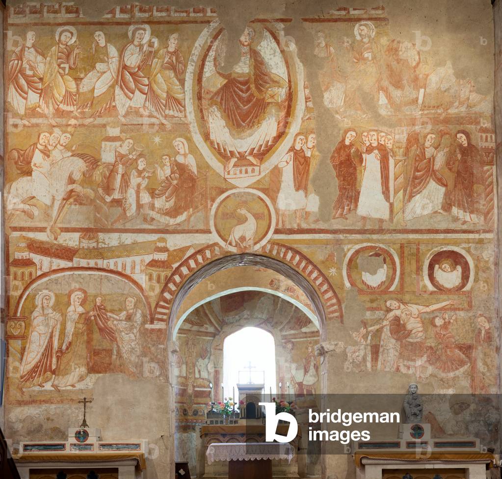 Church (Église Saint-Martin). Interior. Wall paintings (fresco). West wall of the nave. 12th century.