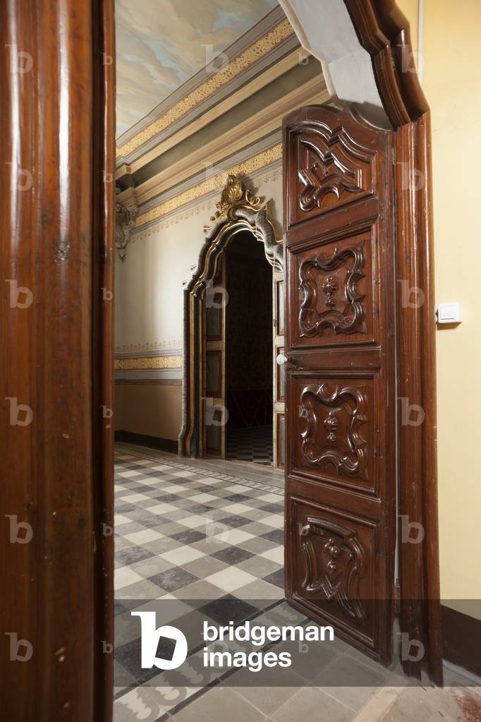 Parish church Conques, l'església de Sant Miquel de Conques. Interior. The sacristy. The entrance door.