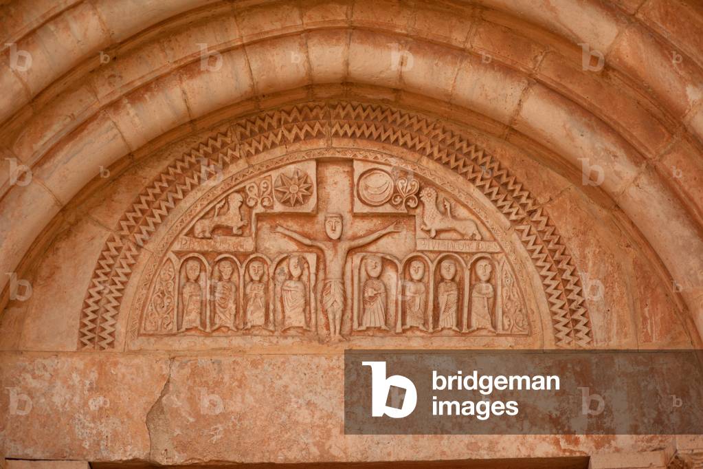 Parish church (Església de Santa Maria). Exterior. North portal. Detail. The tympanum. Romanesque. 12th century.