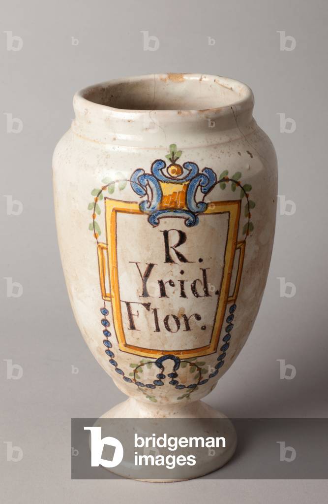Pharmacy can. Polychrome earthenware. Barcelona. Last part of 18th - begin 19th century. Museum inventory no: 1298.2.