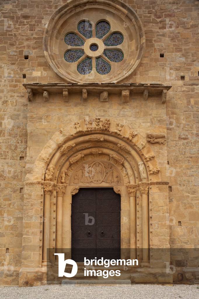Church Església de Santa Maria de Covet. Exterior. West façade. The portal. Romanesque. 12th century.