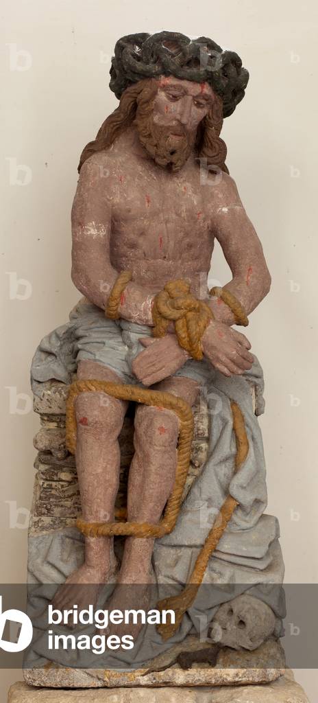 Parish church (Sint-Bavokerk). Interior. Statue of a Christ; polychrome stone.