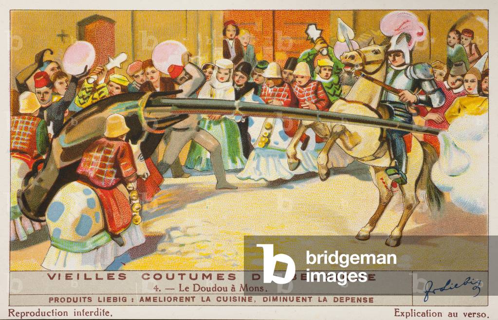 Liebig Chromos. Trade card. Series 1366, Ancient Belgian Customs. 1937 (lithograph)
