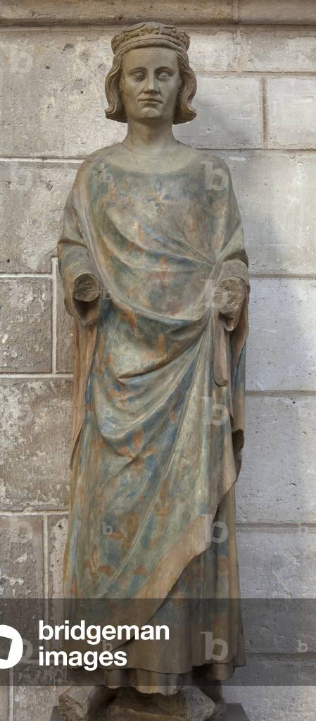 Cathedral (Basilique-cathédrale Saint-Gervais-et-Saint-Protais). Interior. A statue. Saint-Louis. Marble. Rests of polychrome.