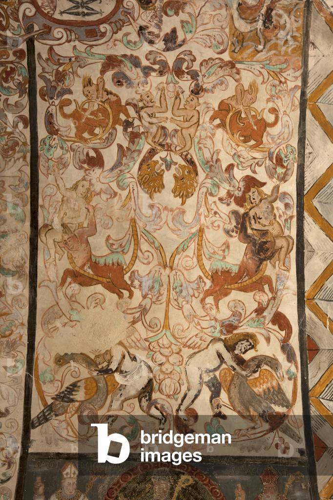 Parish church (Església de la Mare de Déu de Solers). Interior. The naves. Mural paintings. Detail. 16th century (?).